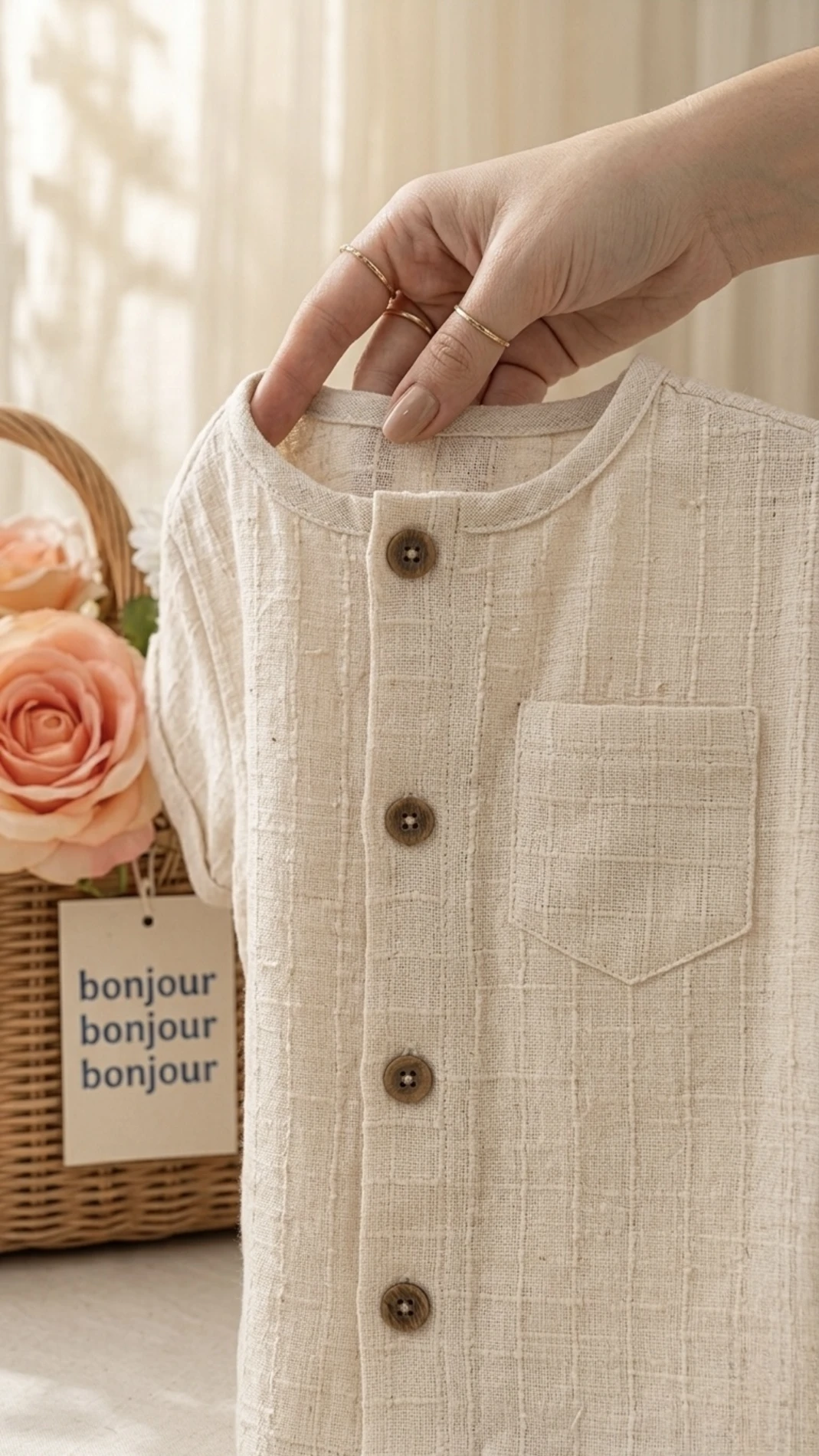 Müslin Şapkalı Müslin Gömlek ve Şort Takım