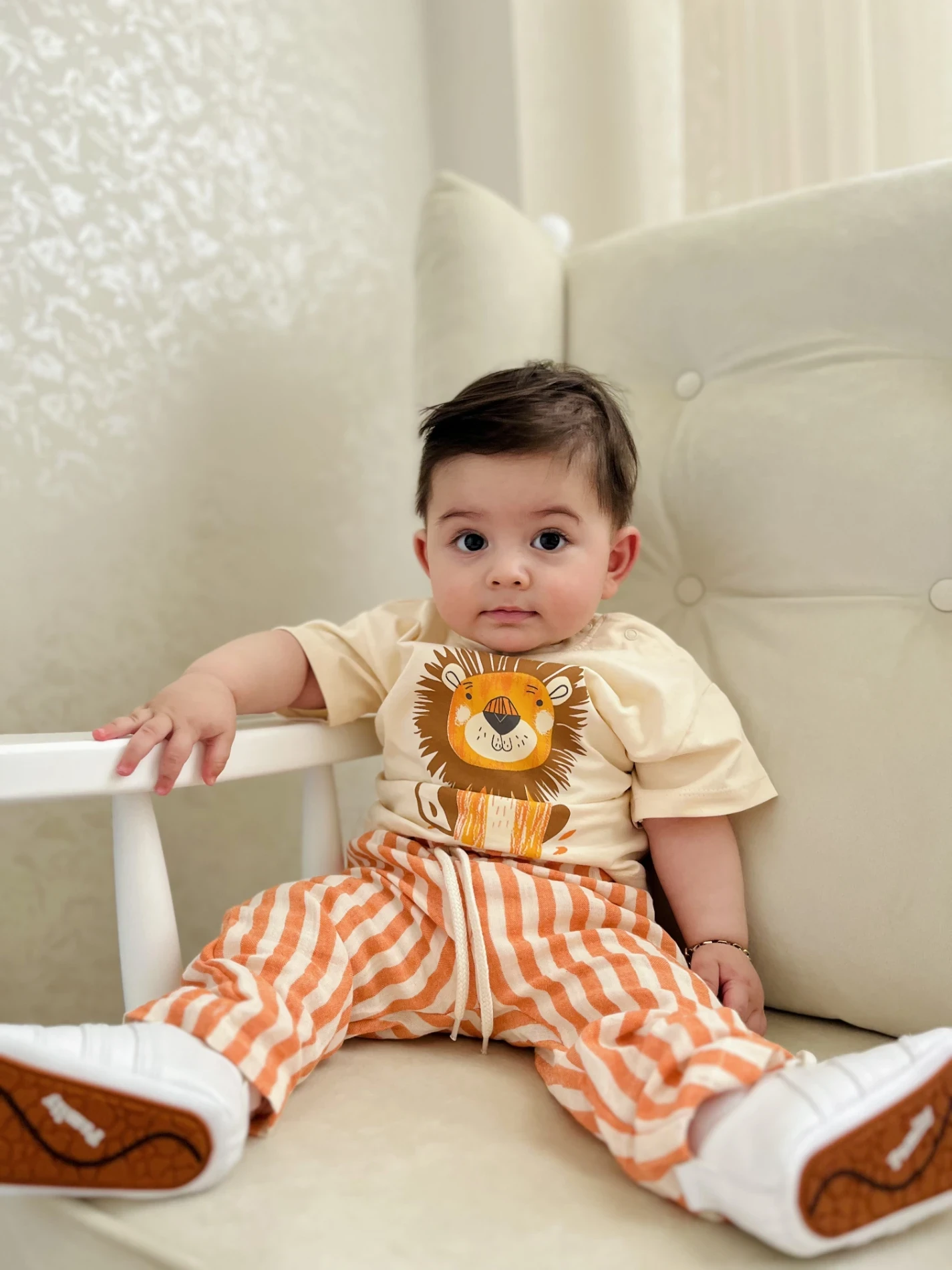 Aslan Figürlü Çizgili Müslin Kumaş 2’li Takım