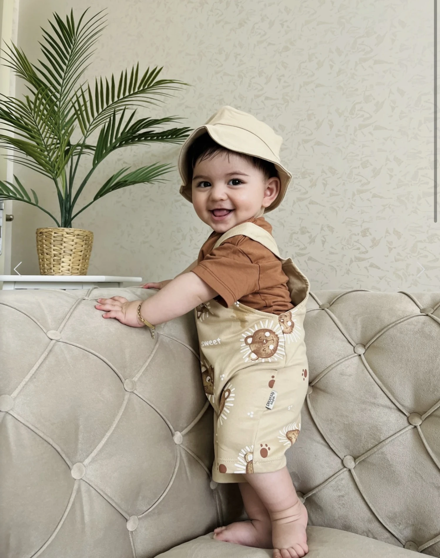 Sweet Animals Bucket Şapkalı %100 Pamuk  Kumaşlı Tişörtlü Salopetli 3’lü Takım