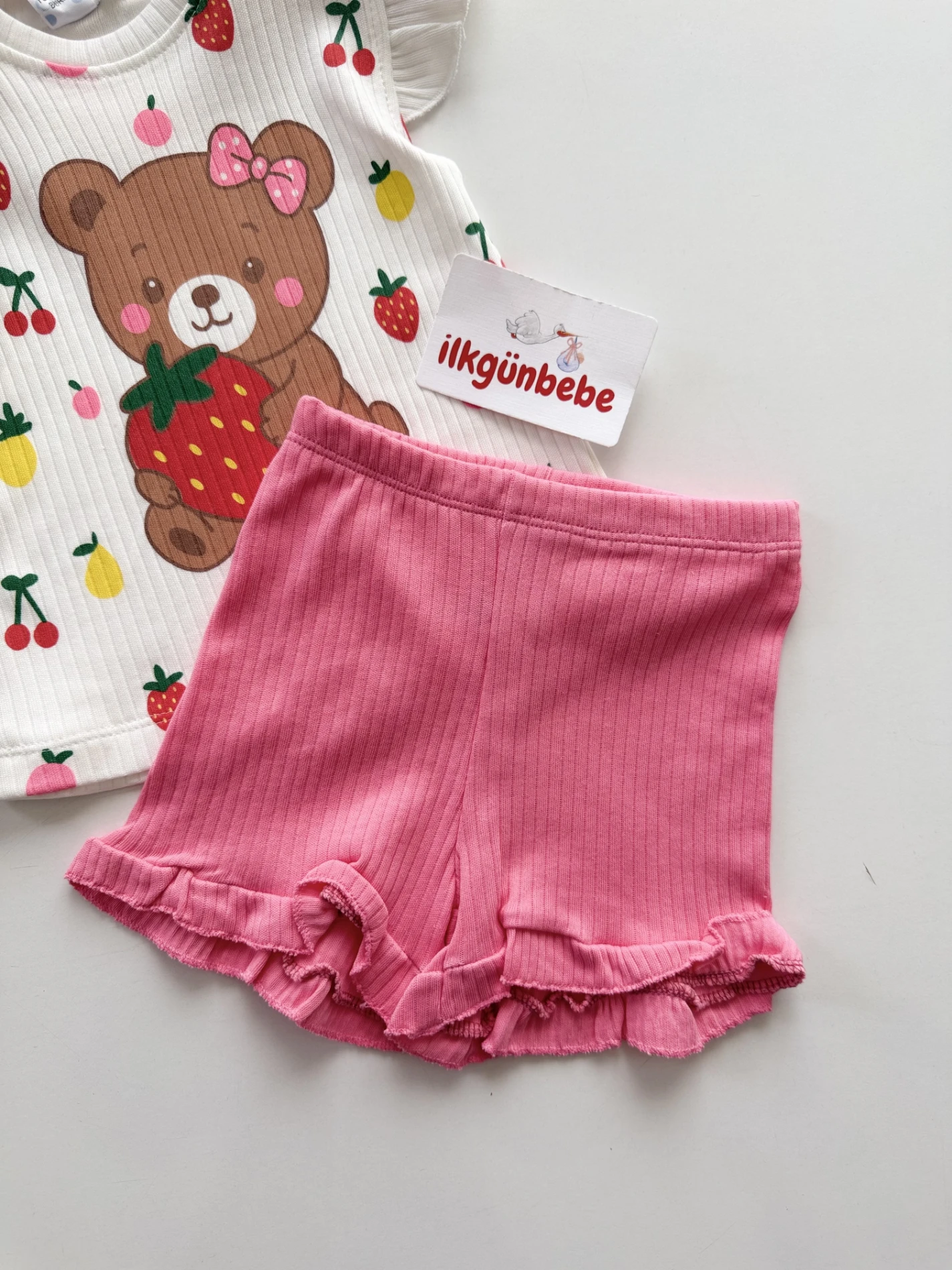 Teddy Desenli Fırfır Detaylı 2’li Takım