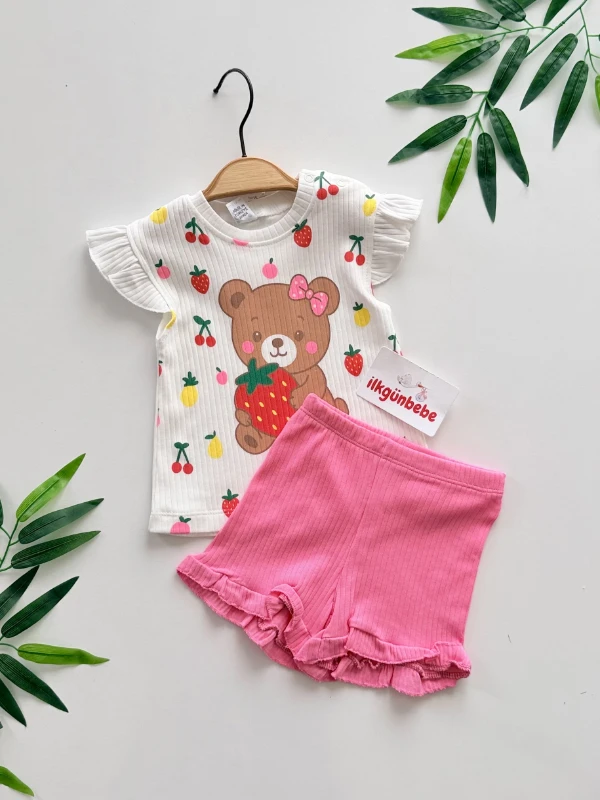 Teddy Desenli Fırfır Detaylı 2’li Takım