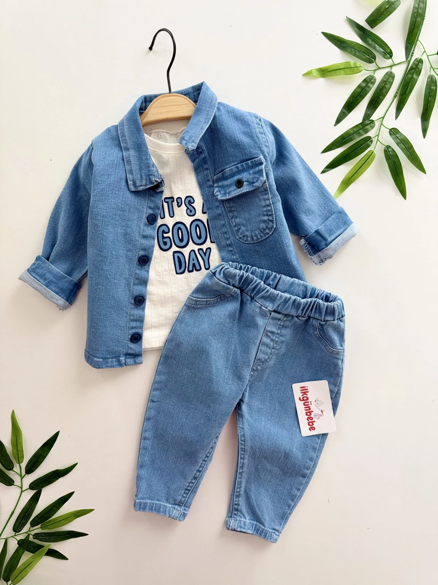 Likralı Esnek Kot Ceket Pantalon 3’lü Takım