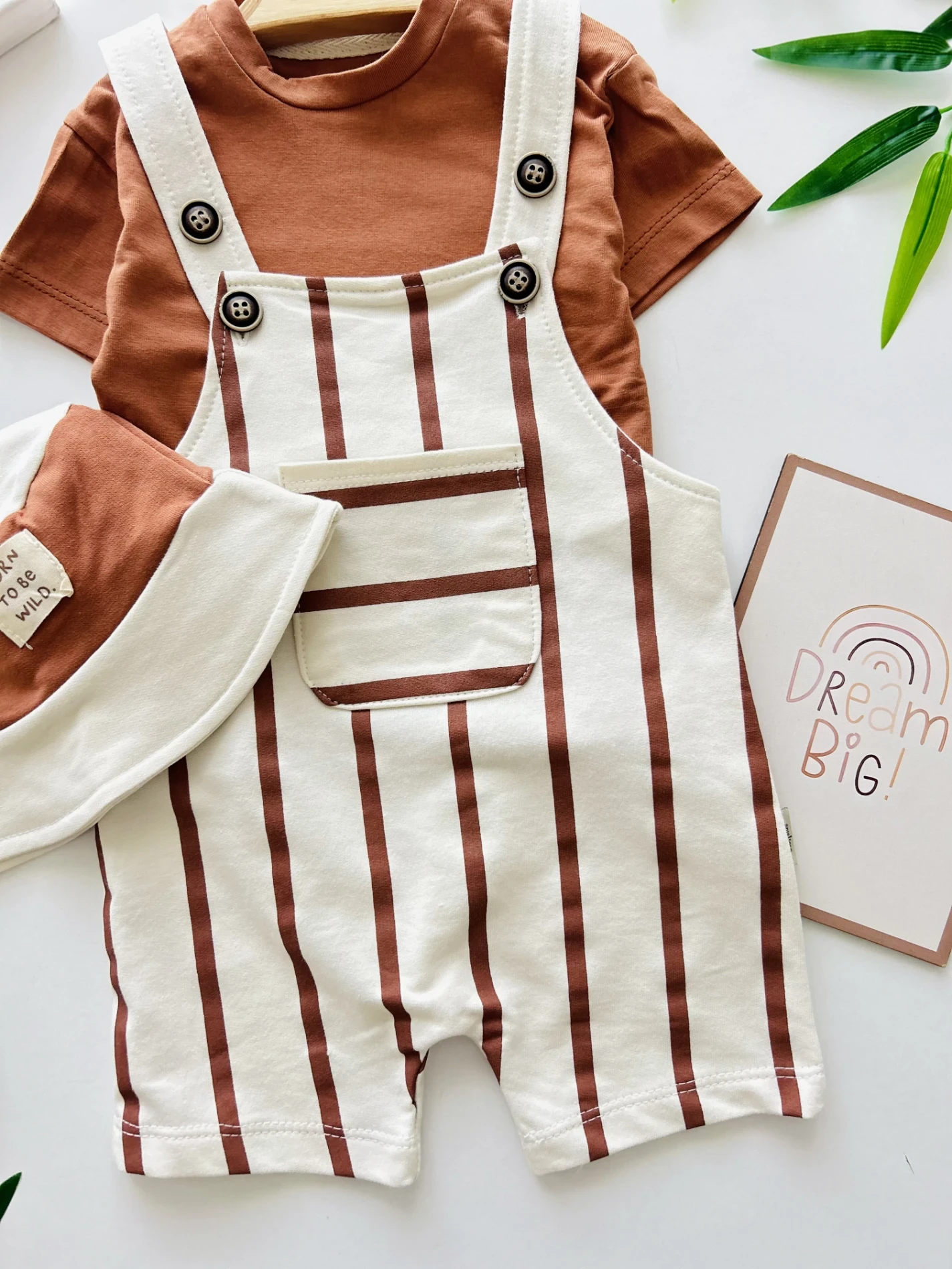 Çizgili Safari Şapkalı Omuzdan Çıtçıtlı Badili Yazlık Slopet Takım