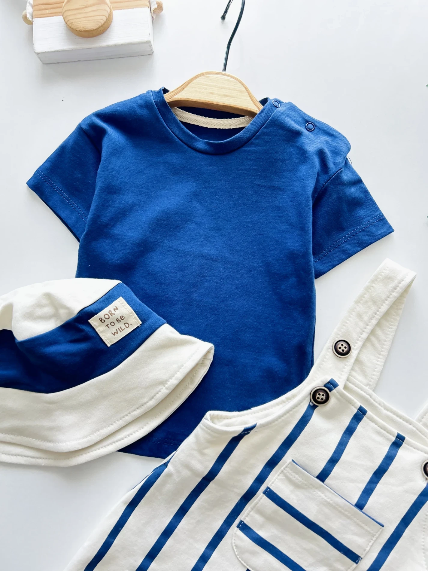 Çizgili Safari Şapkalı Omuzdan Çıtçıtlı Badili Yazlık Slopet Takım