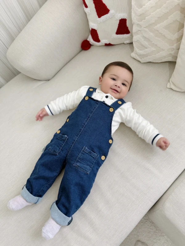 Polo Yaka Sweatshirt Kot Likralı Salopetli 2’li Takım