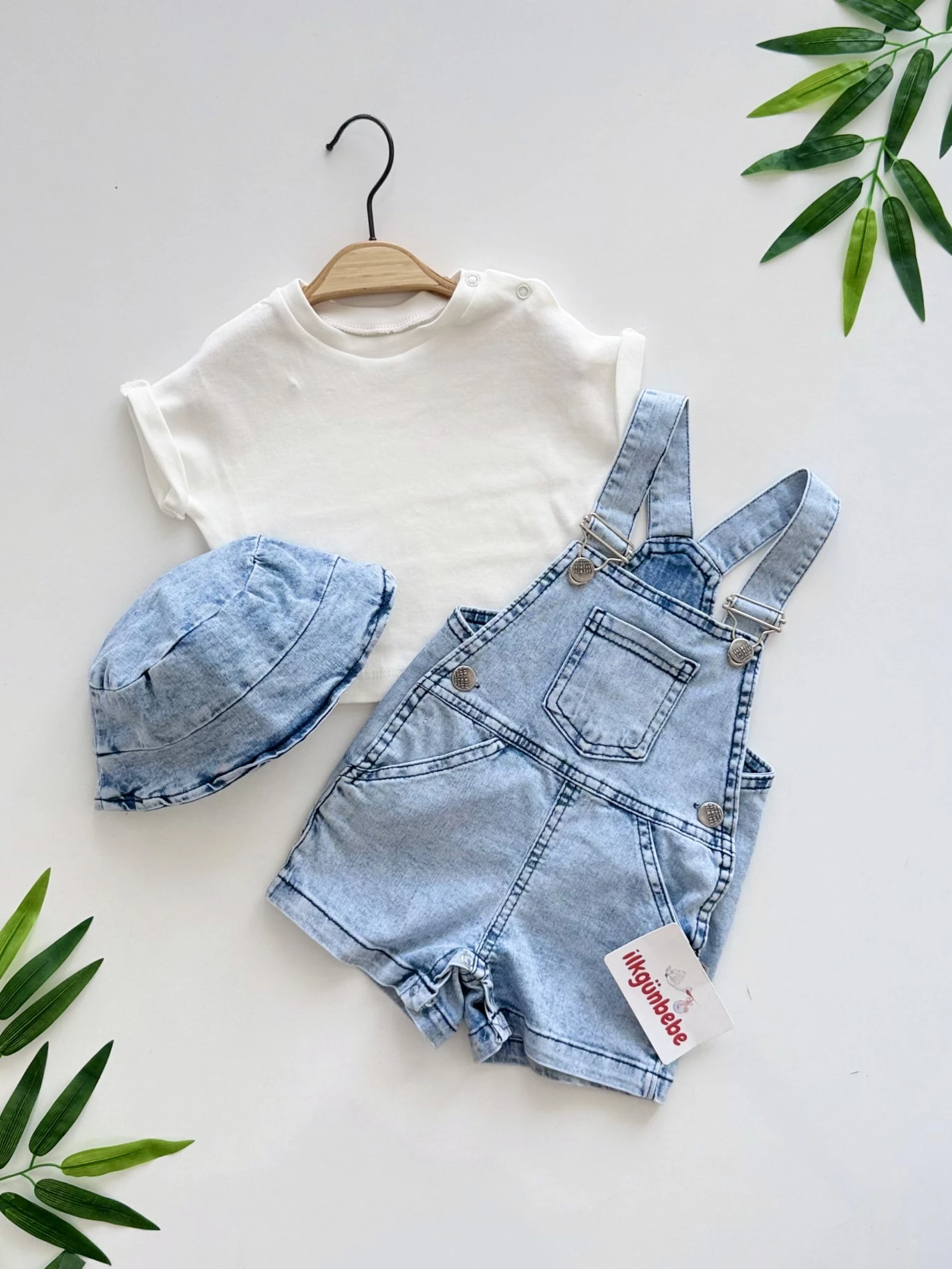 Denim Kot Bahçıvan Salopet & Bucket Şapka Takımı