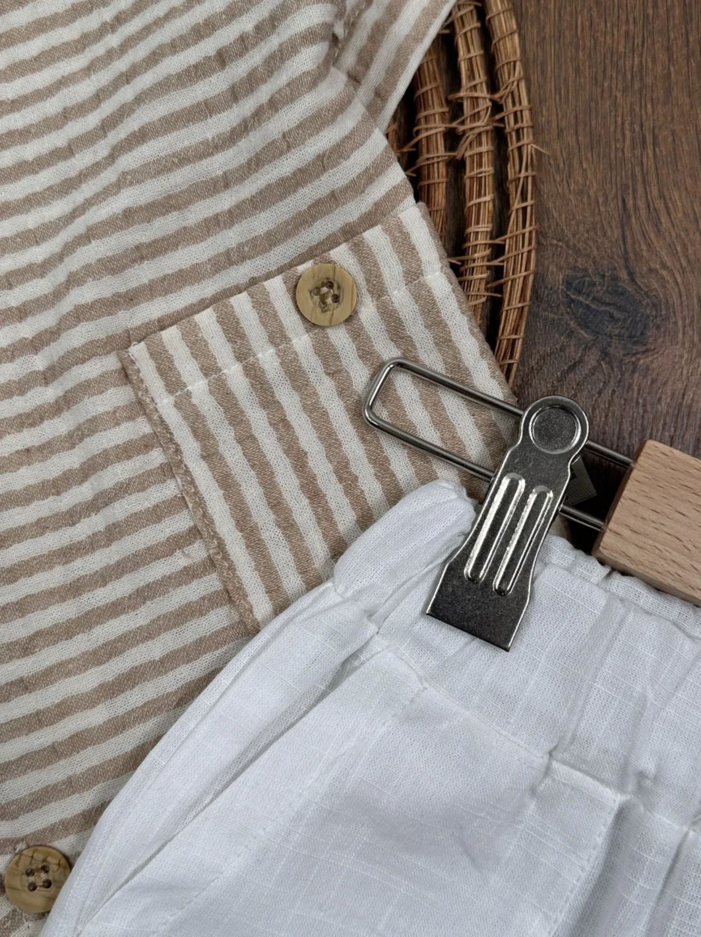 Müslin Çizgili Bucket  Şapkalı Düğmeli  Şortlu Yazlık Takım