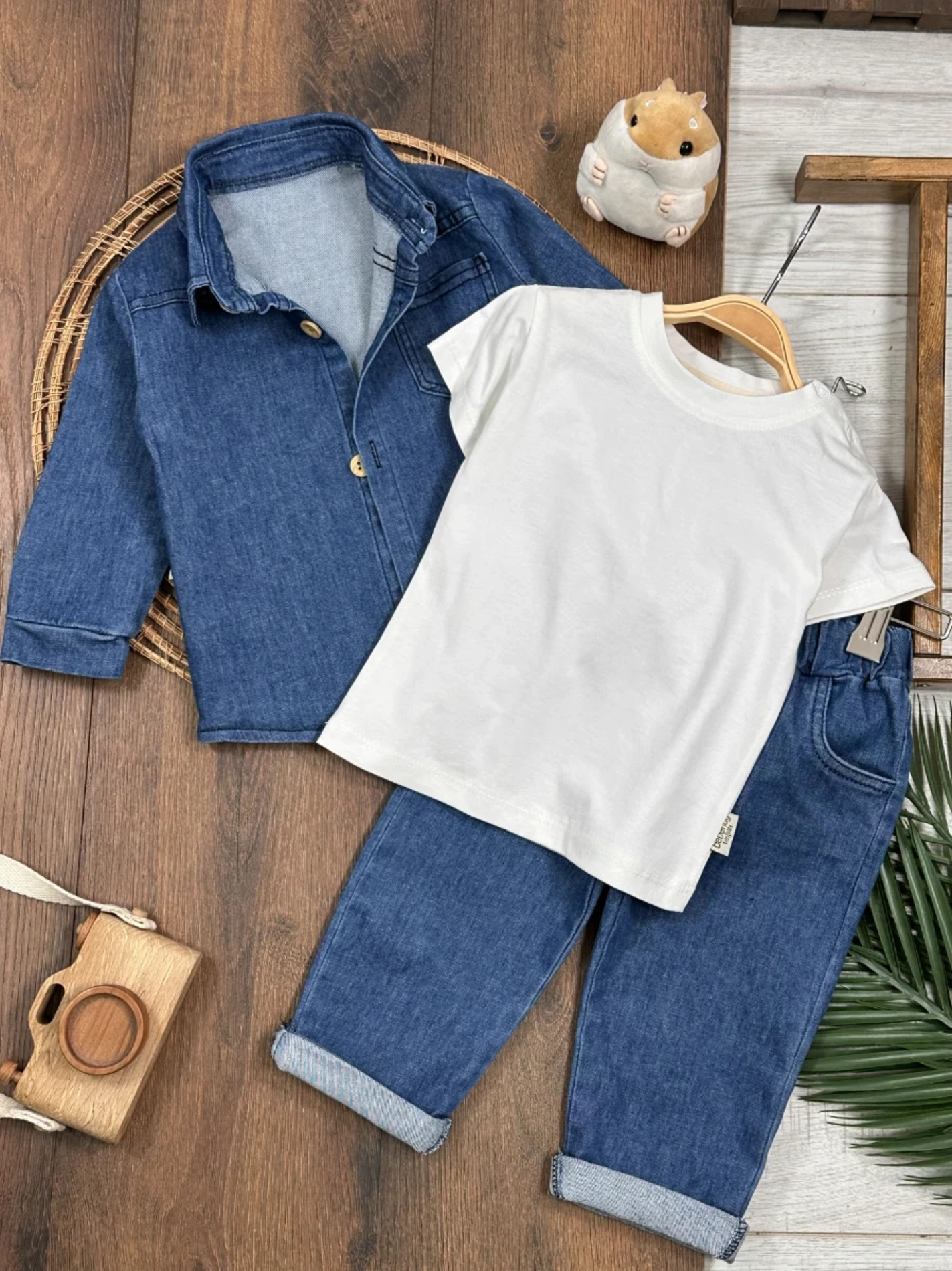 Likralı Esnek Kot Kumaş Gömlekli Tişörtlü Kot Pantalonlu Cool Takım