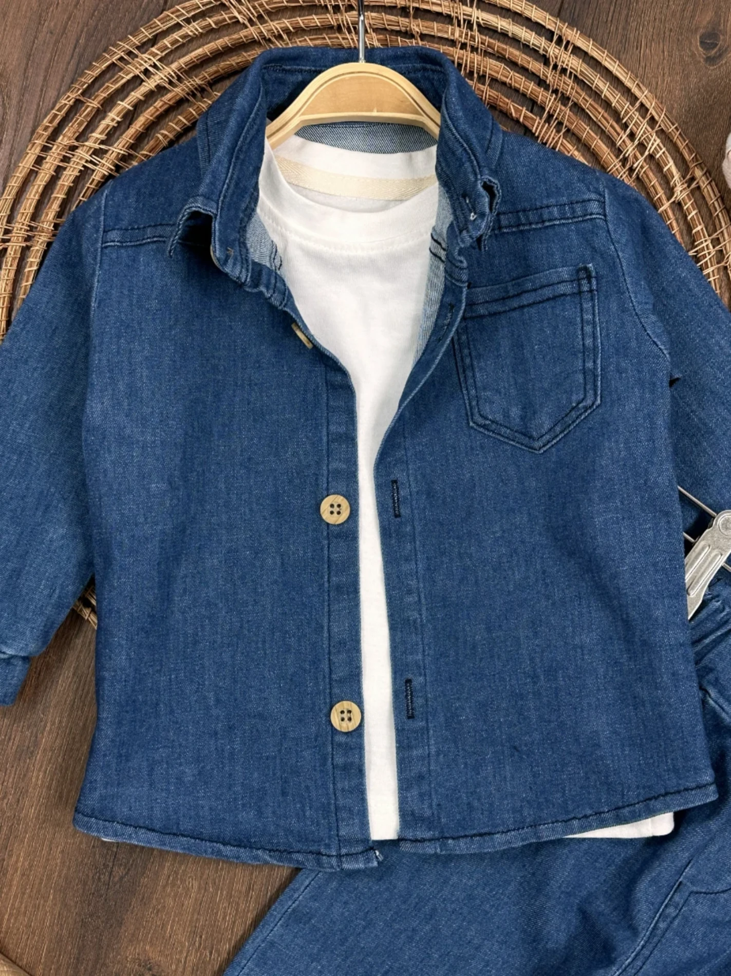 Likralı Esnek Kot Kumaş Gömlekli Tişörtlü Kot Pantalonlu Cool Takım