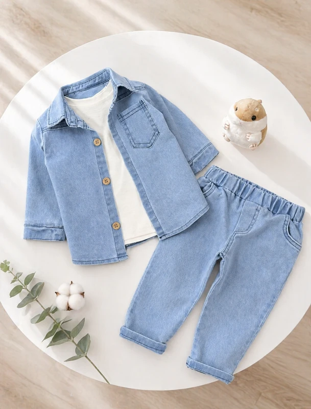 Likralı Esnek Kot Kumaş Gömlekli Tişörtlü Kot Pantalonlu Cool Takım