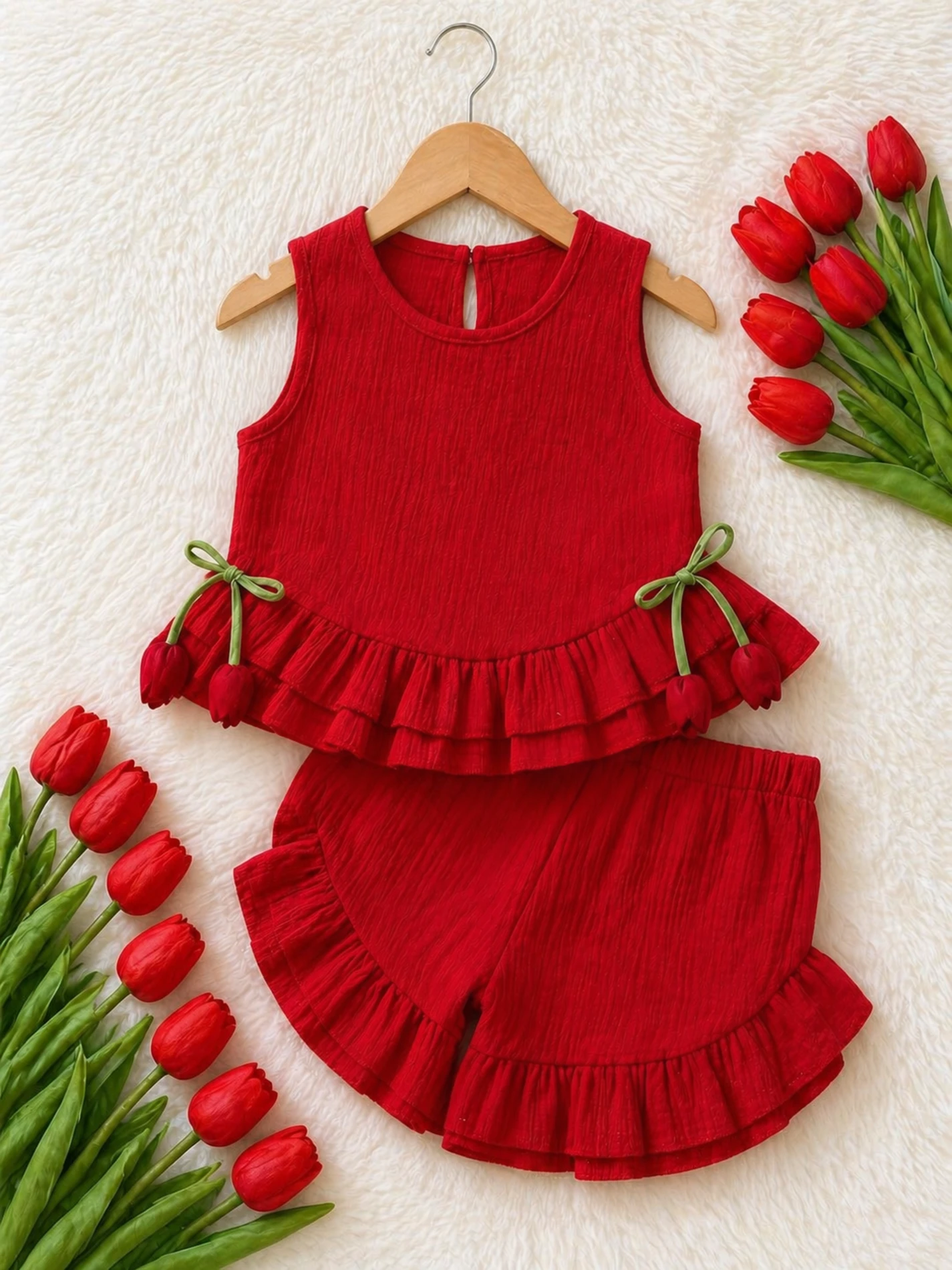 Lale Floral Müslin Kumal Fırfırlı Takım