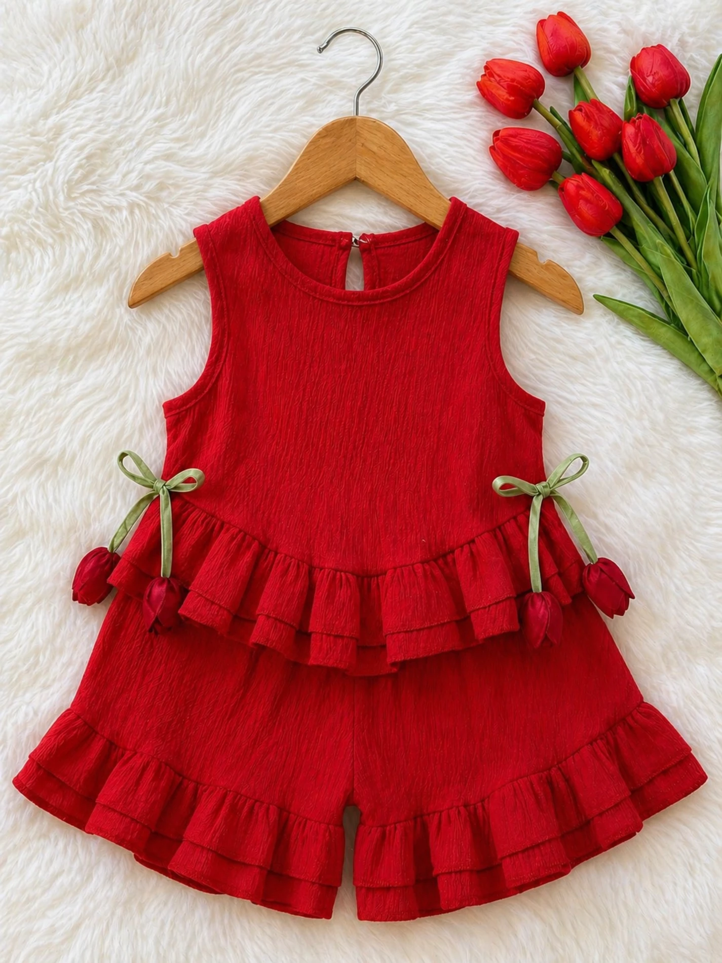 Lale Floral Müslin Kumal Fırfırlı Takım