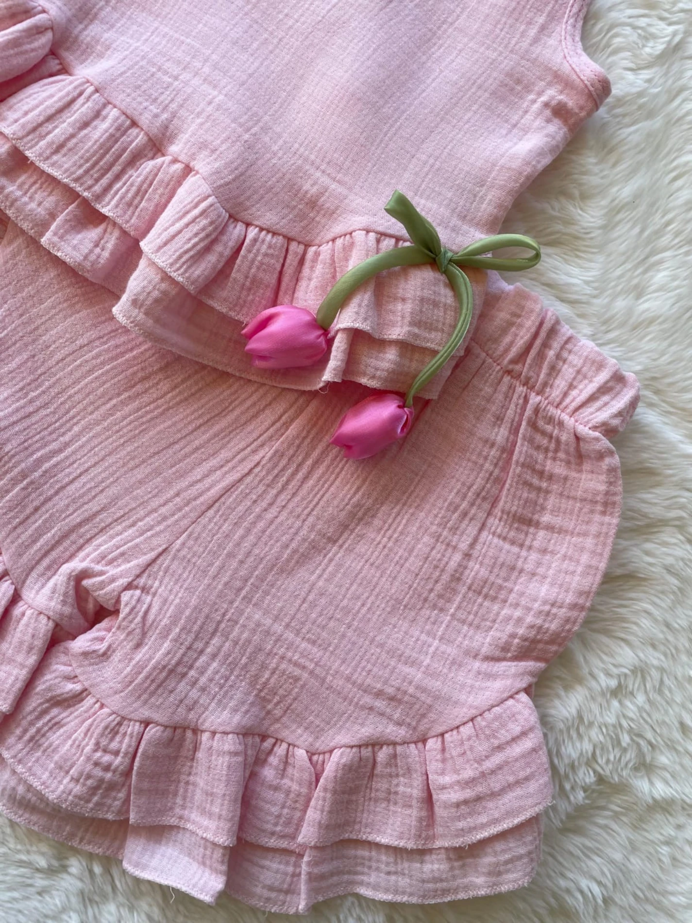 Lale Floral Müslin Kumal Fırfırlı Takım