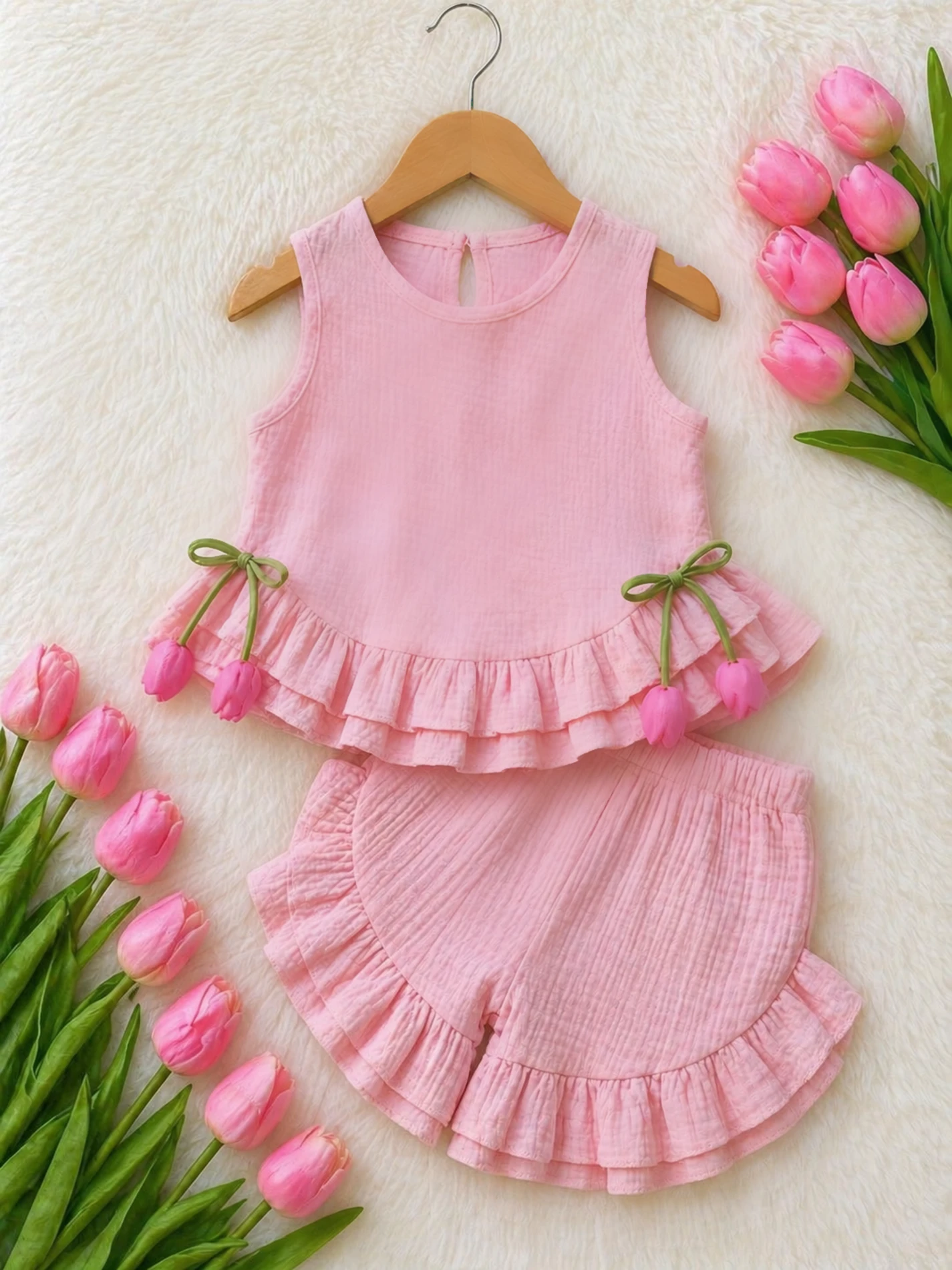 Lale Floral Müslin Kumal Fırfırlı Takım