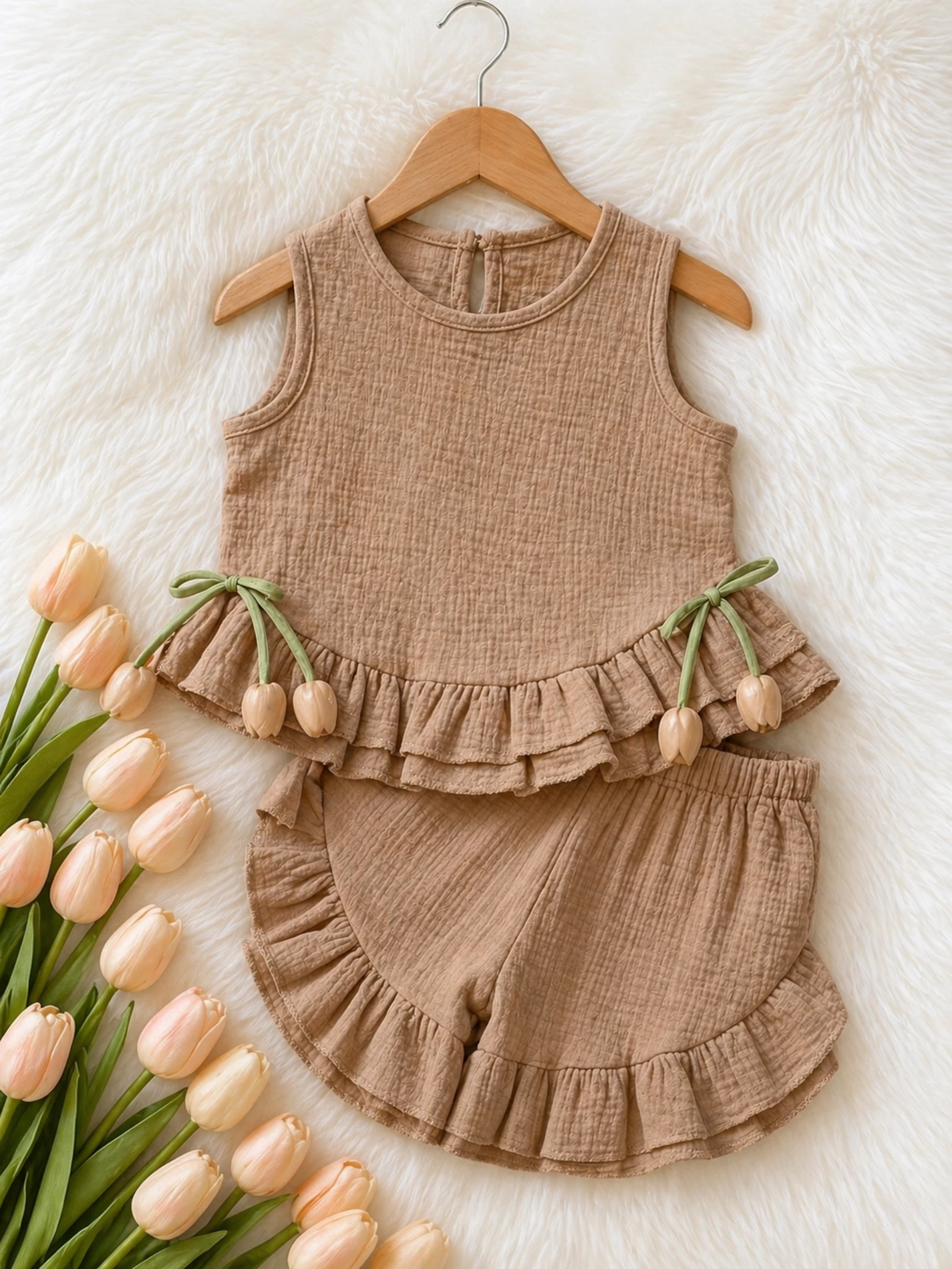 Lale Floral Müslin Kumal Fırfırlı Takım
