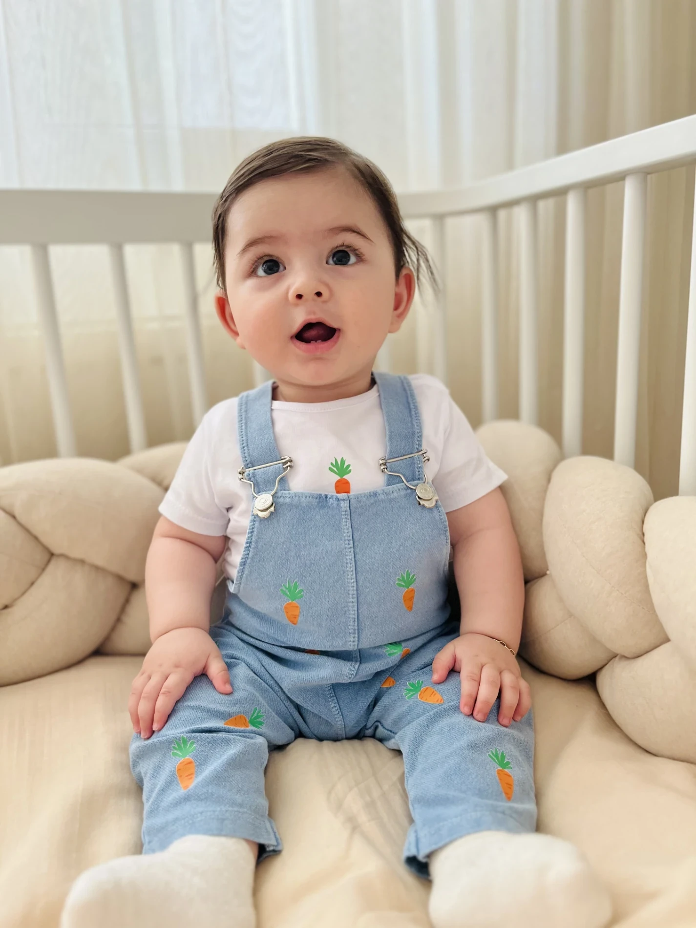 Havuç  Nakışlı Örme Yumuşacık Likralı Esnek Kumaşlı Salopetli 2’li Premium Kalite Set