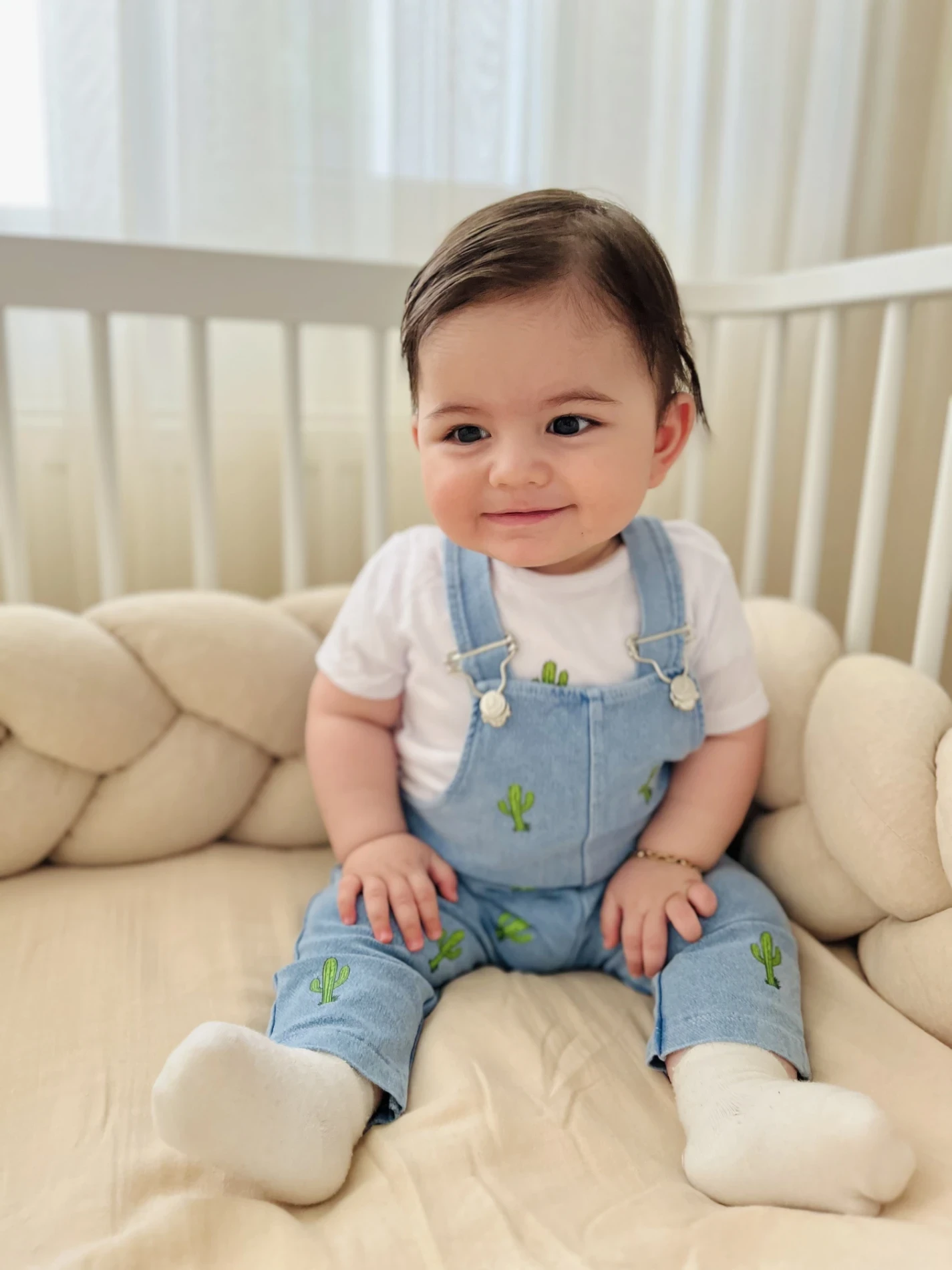 Kaktüs  Nakışlı Örme Yumuşacık Likralı Esnek Kumaşlı Salopetli 2’li Premium Kalite Set