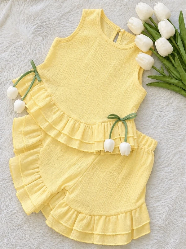 Lale Floral Müslin Kumal Fırfırlı Takım