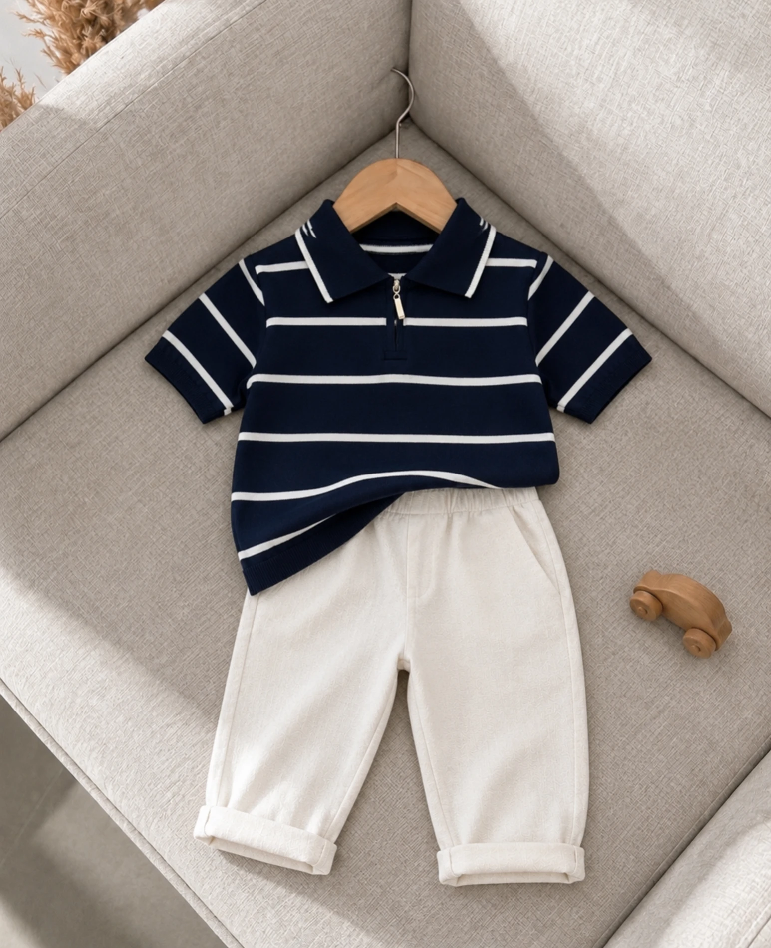 Classic Boy Polo Yaka Keten Takım Lacivert 