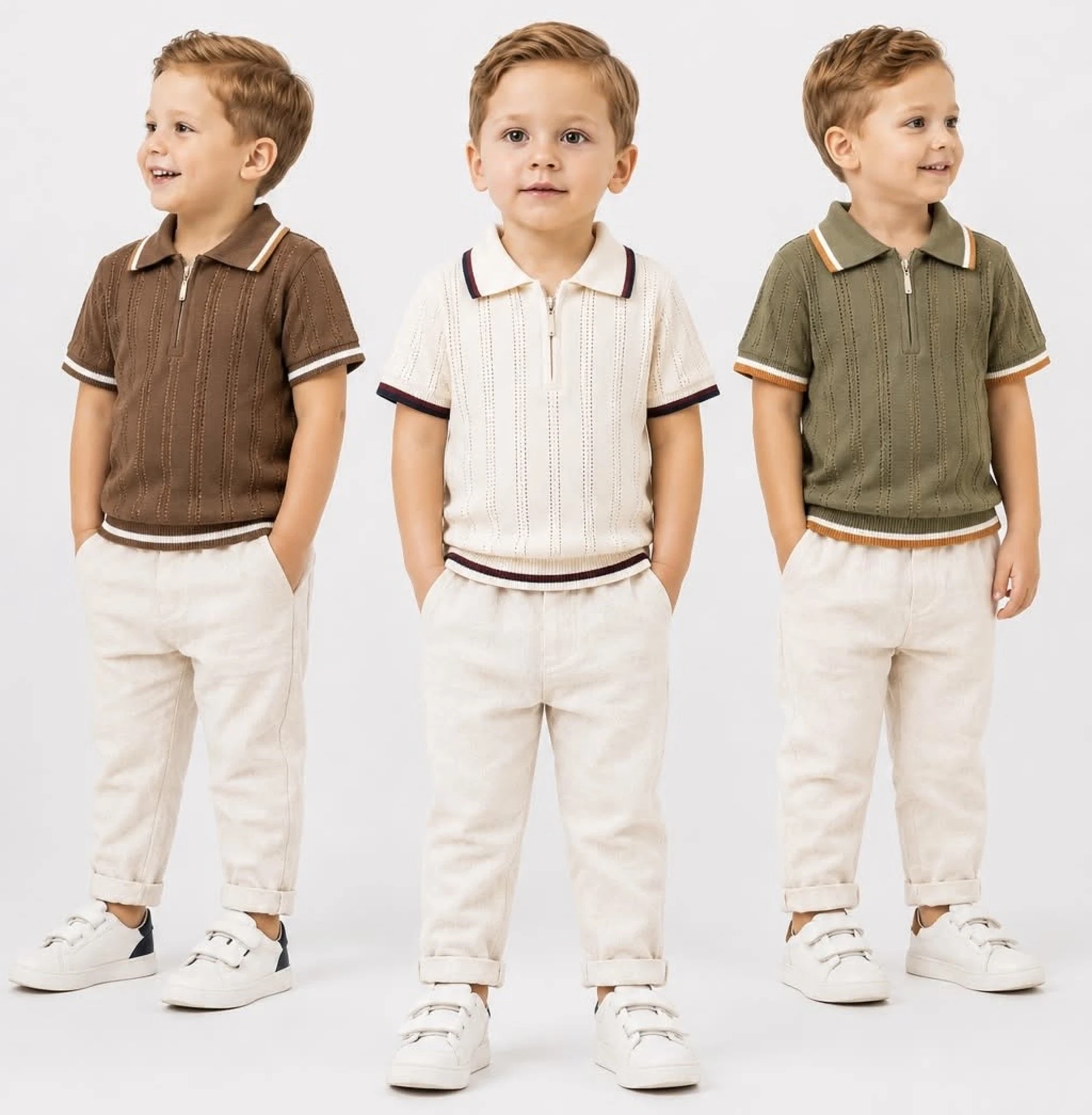 Classic Boy Polo Yaka Keten Takım Kahve