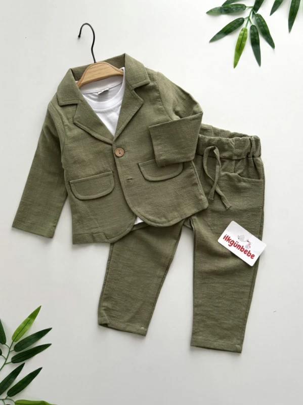Blazer Ceketli Keten  3’lü Takım