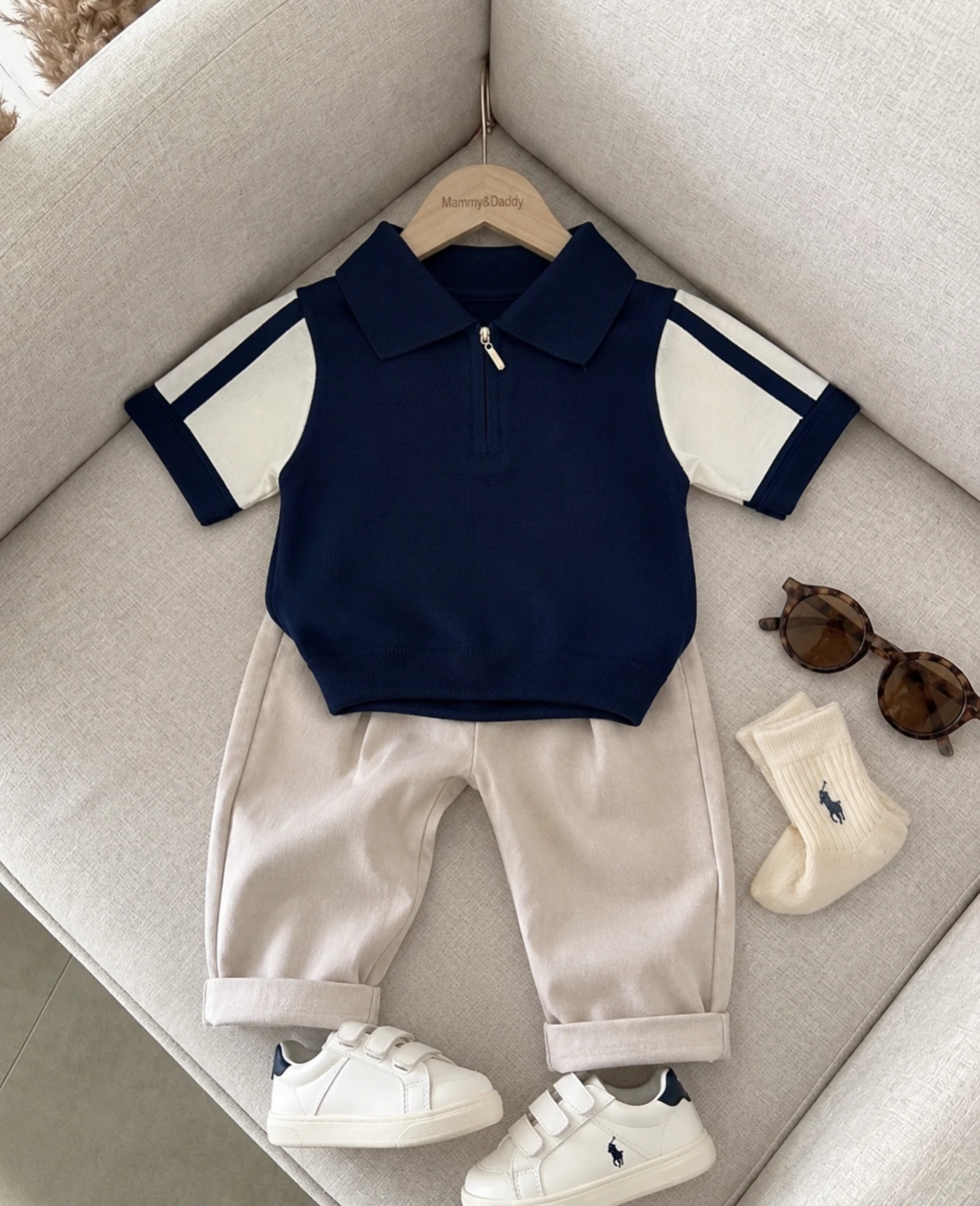 Classic Boy Polo Yaka Keten Takım Lacivert