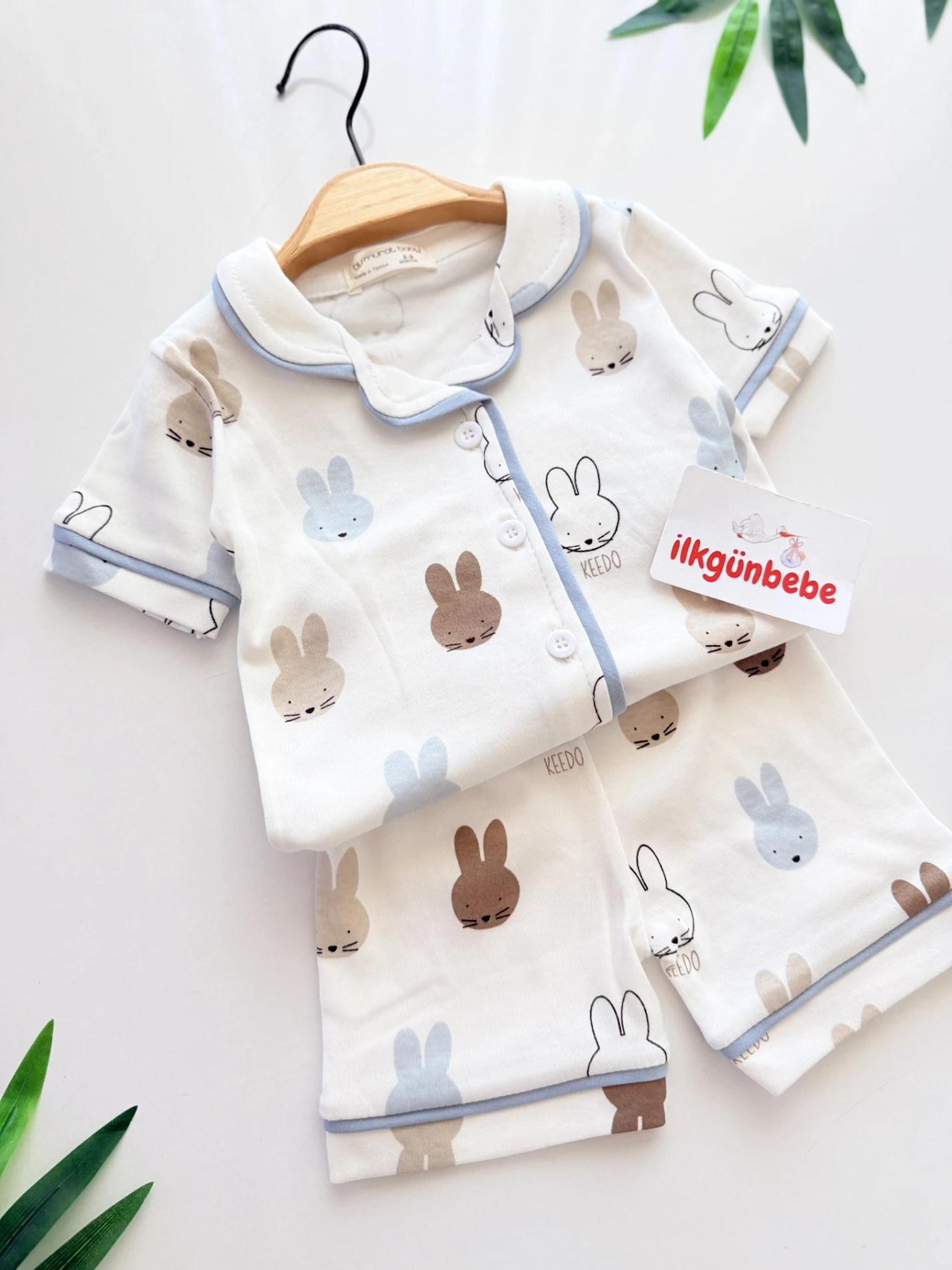 Tavşan Pinterest %100 Pamuk Bebe Yaka Pijama