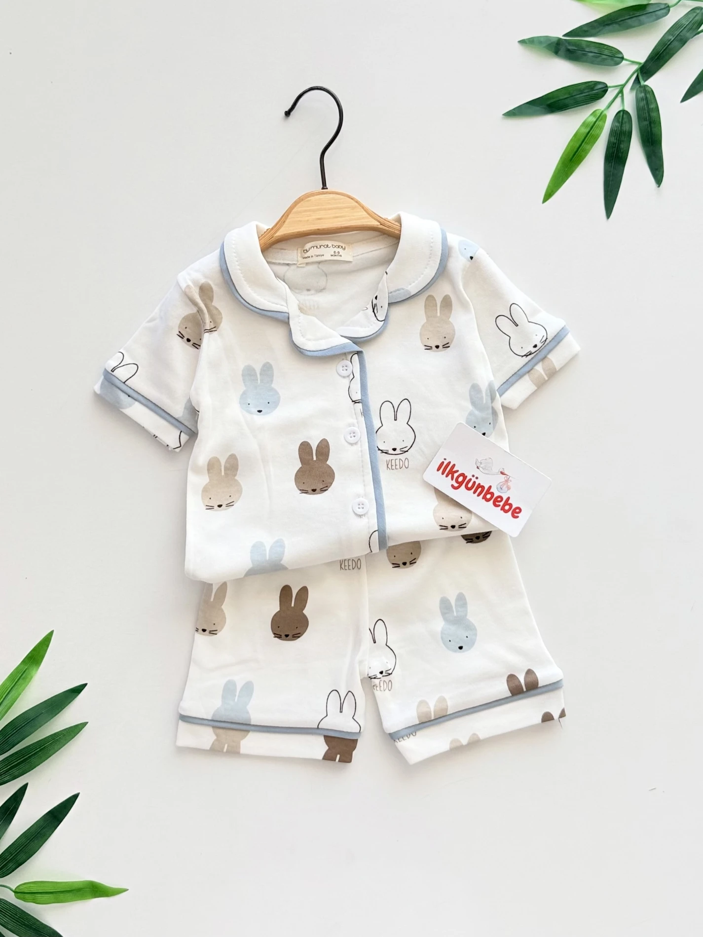 Tavşan Pinterest %100 Pamuk Bebe Yaka Pijama