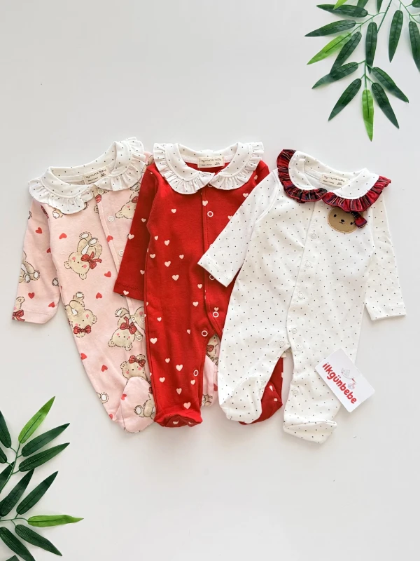 Teddy Kalp Desenli %100 Pamuk 3’lü Tulum Set