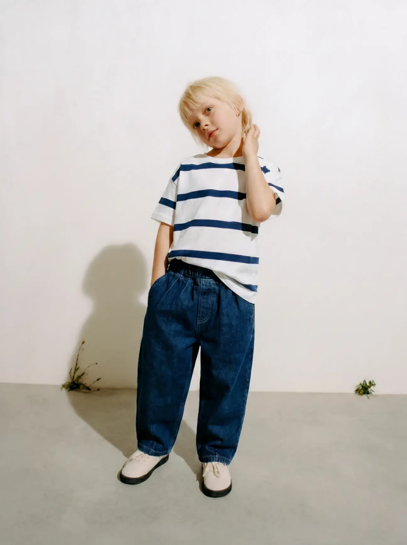 Laciel Paris Çizgili Tişört & Oversize Balon Kot Denim Pantalon Takım