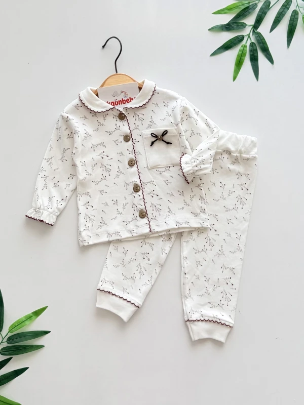 Bebe Yakalı %100 Pamuk  Kumaş 2’li Pijama Takımı