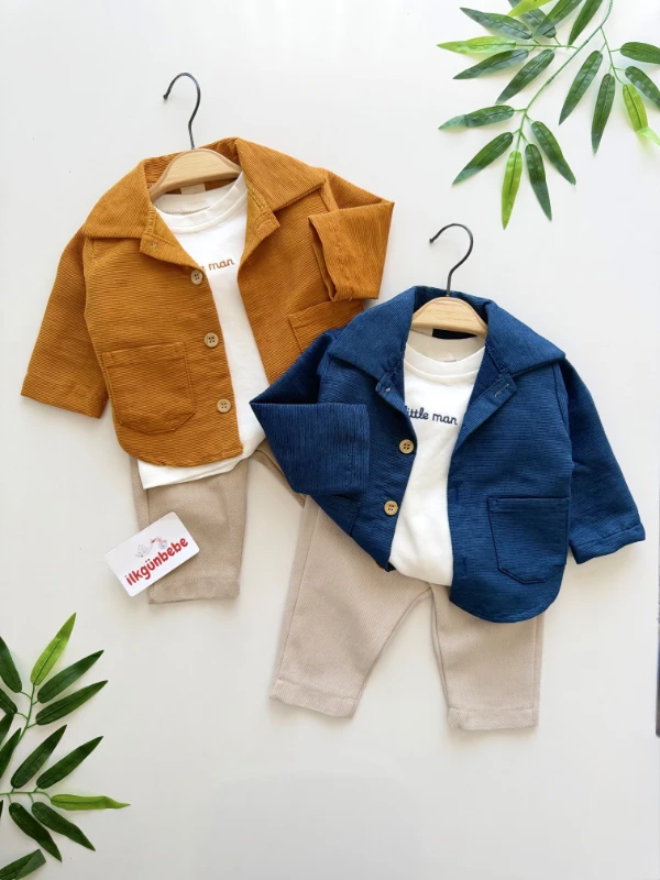 Little aman Kadife Ceketli 3’lü Premium Takım