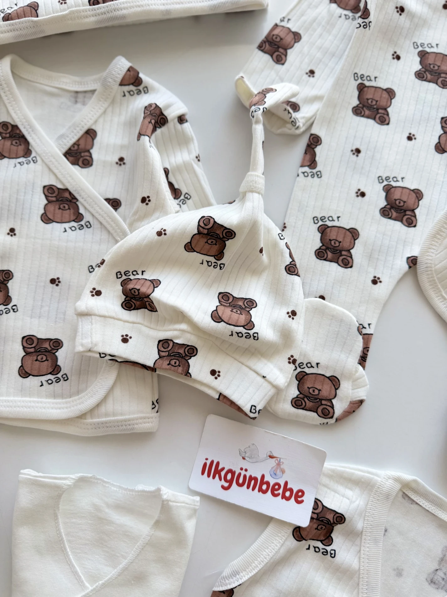 10 Parça %100 Pamuk Teddy Bear   Desenli Yenidoğan Hastane Çıkışı Seti