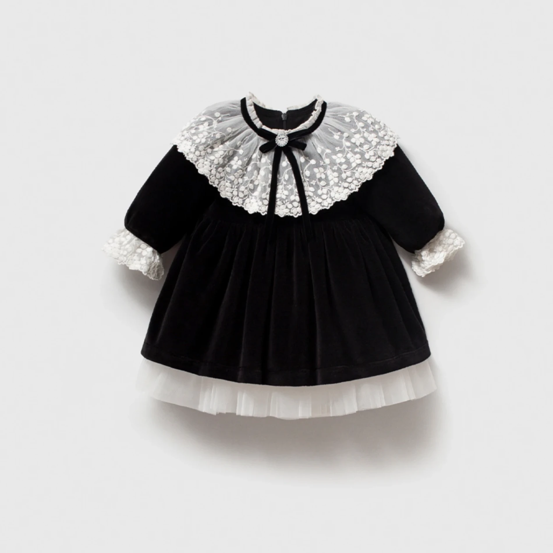 Black Lady Vintage Yaka Detay Kız Bebek Kadife Elbise