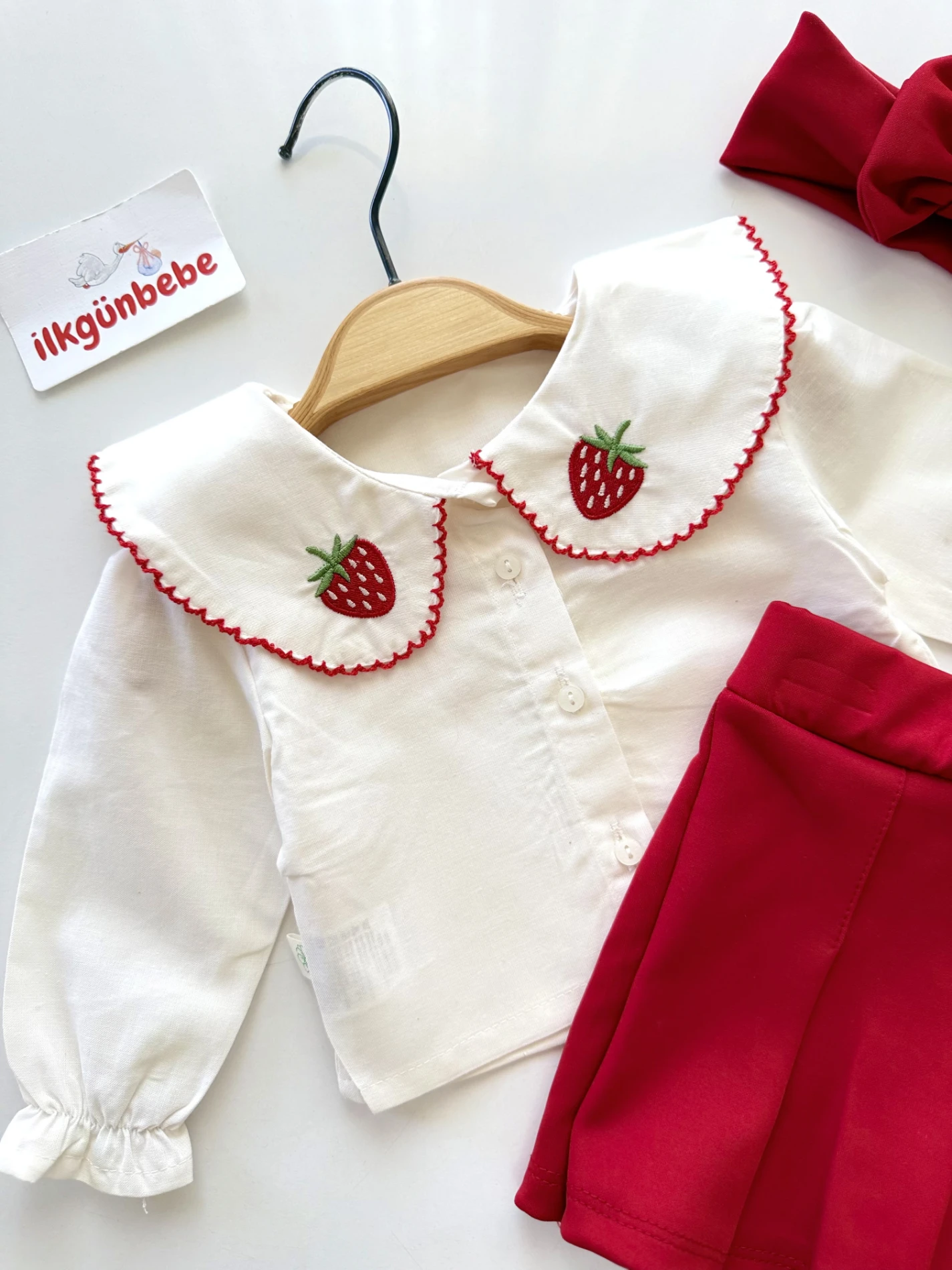 Strawberry Fisto Yakalı Şort Etekli 3’lü Premium Koleksiyon Takım