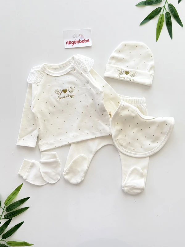 Arkası Melek Kanatlı %100 Pamuk Yumuşacık Premium  5 Parça Set