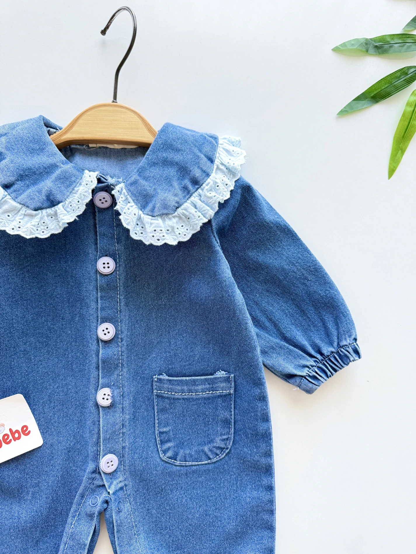 Fisto Yaka Likralı Denim Kot Tulum