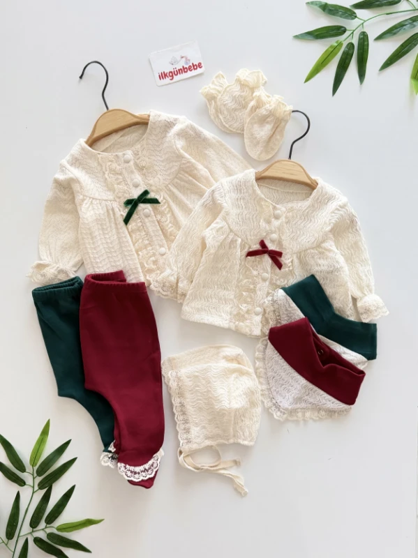 Venessa Güpürlü %100 Pamuk 5li Hastane Çıkışı Set