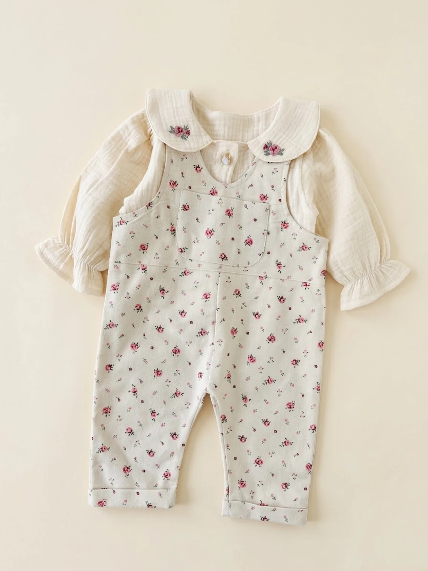 Baby Cute Çıtır Çiçek Salopetli Müslin Gömlekli 2’li Takım