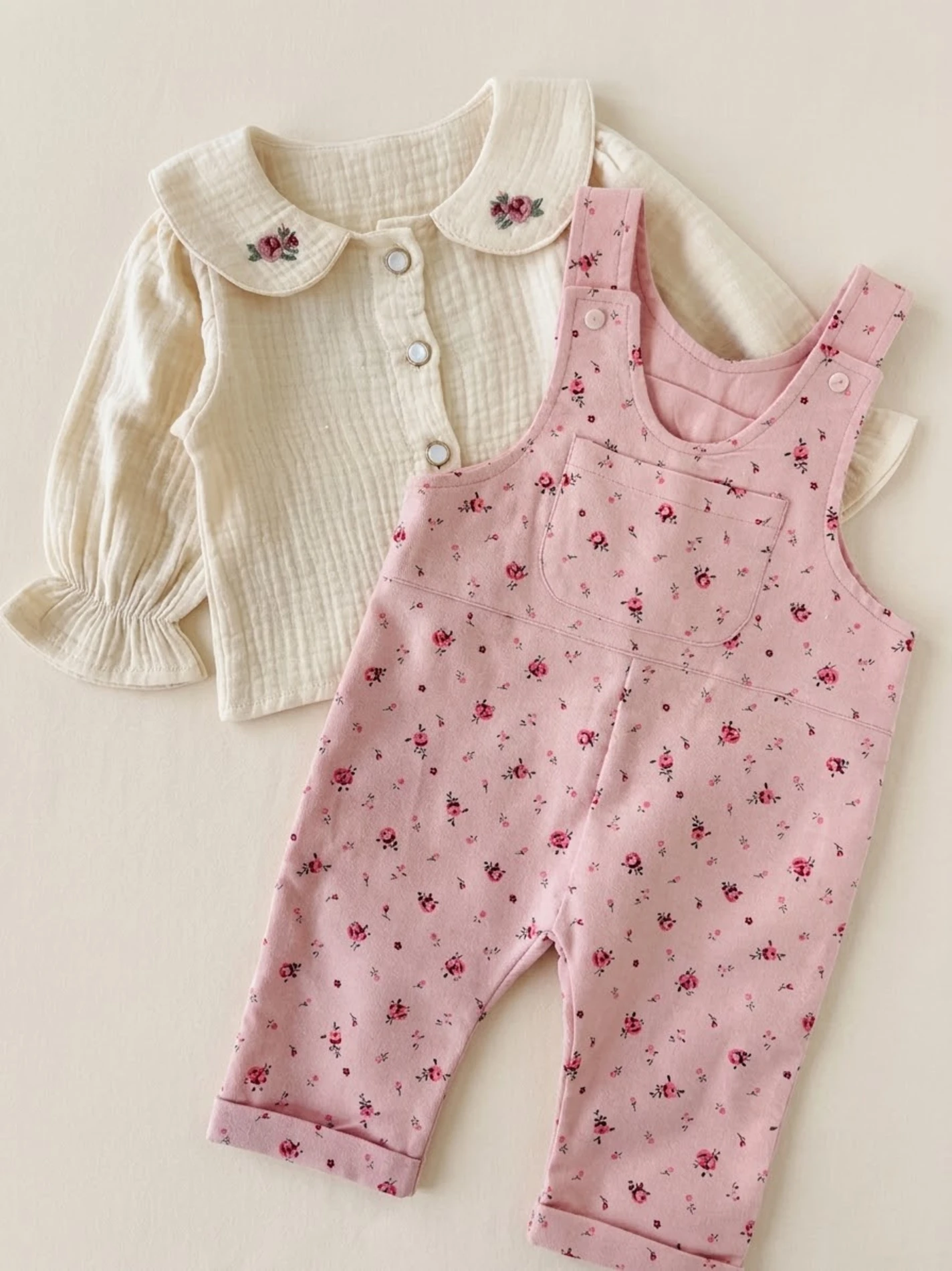 Baby Cute Çıtır Çiçek Salopetli Müslin Gömlekli 2’li Takım