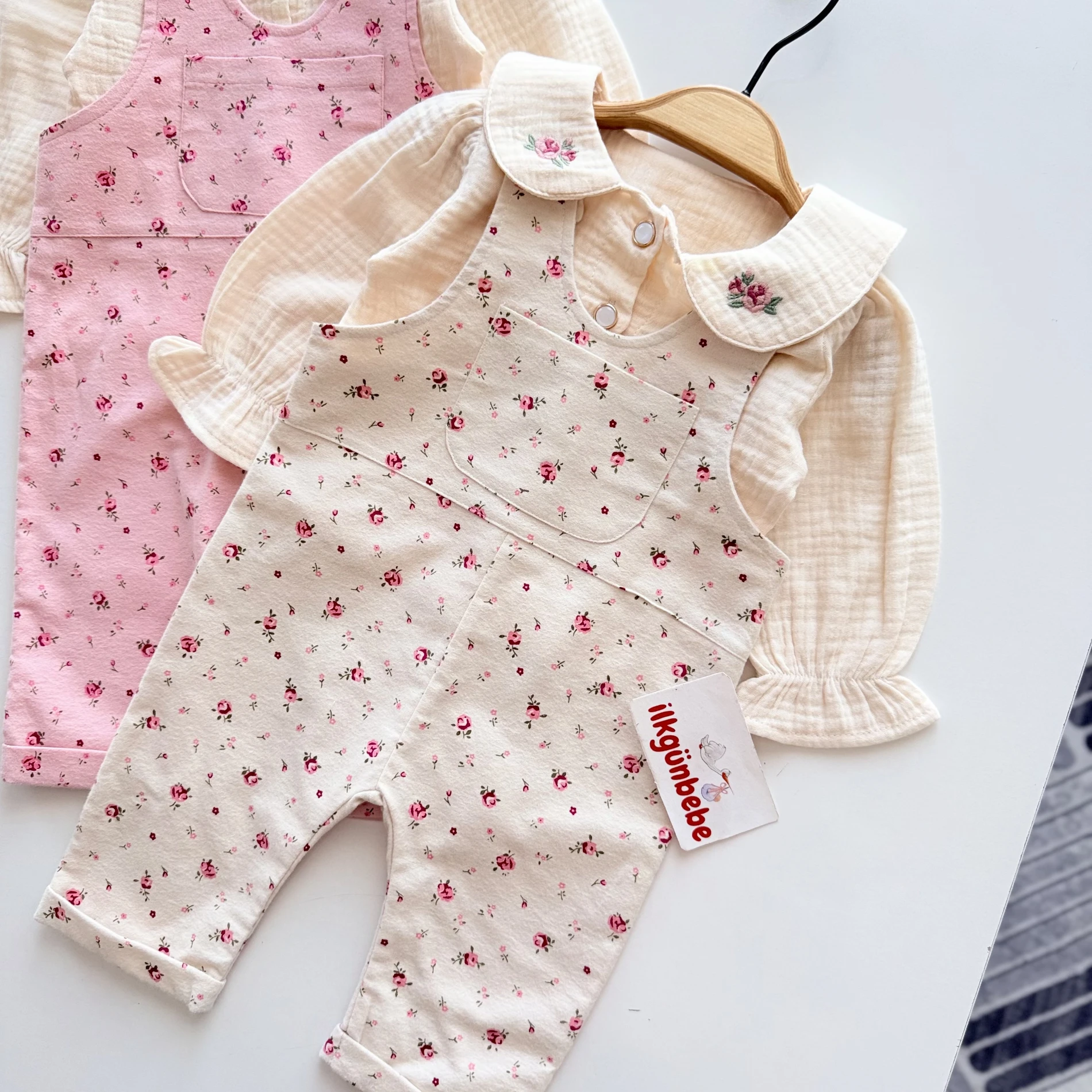 Baby Cute Çıtır Çiçek Salopetli Müslin Gömlekli 2’li Takım