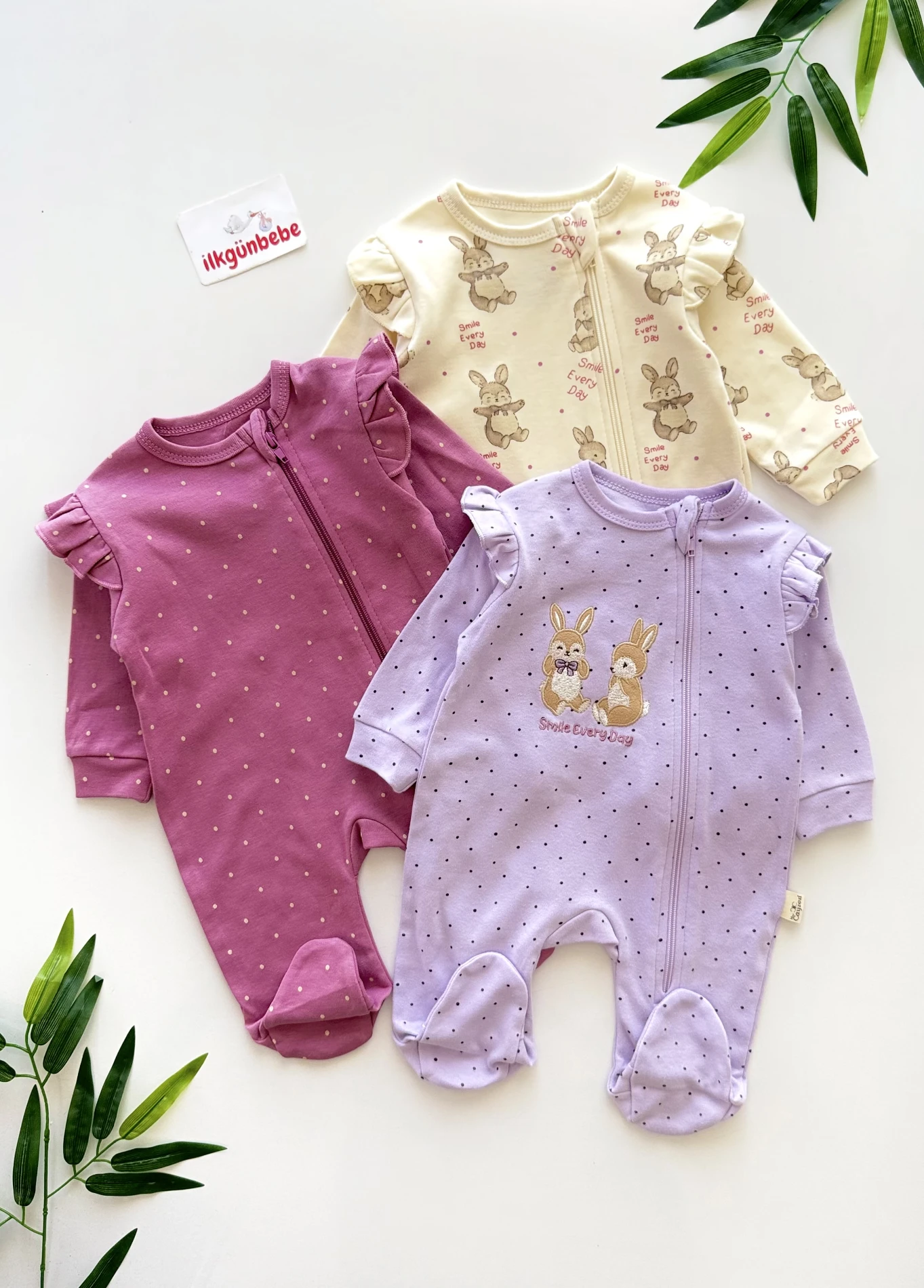 Premium Kalite Fermuarlı  %100 Pamuk 3’lü Tulum Set
