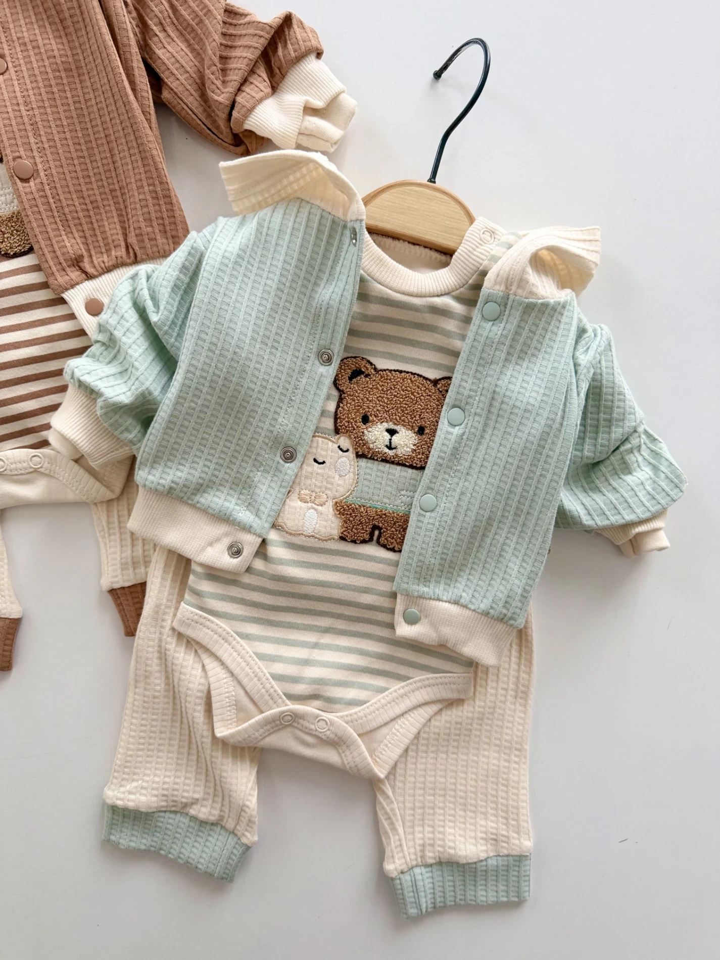 Teddy Bear Çizgili Hırkalı 3’lü Takım