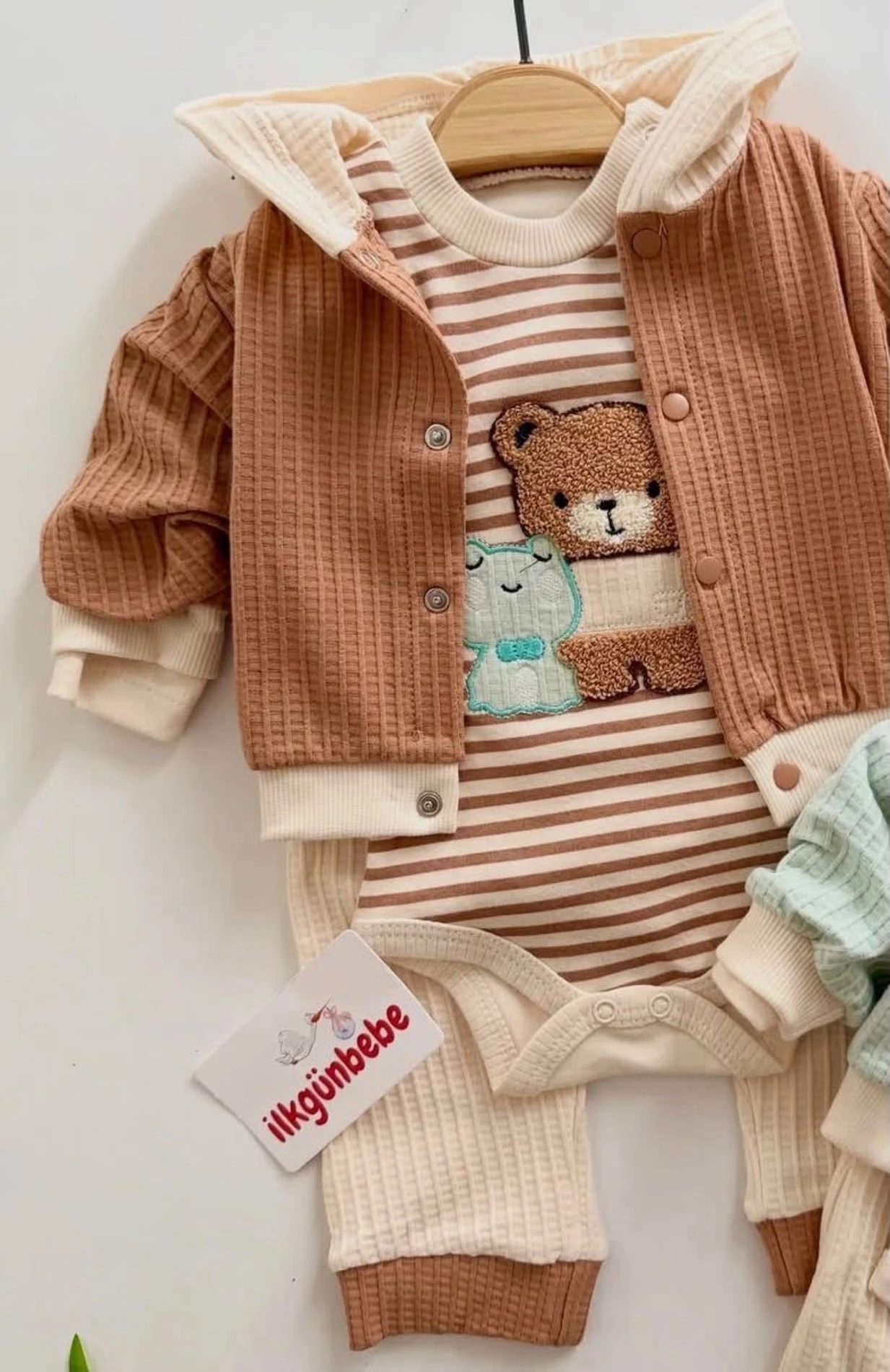 Teddy Bear Çizgili Hırkalı 3’lü Takım