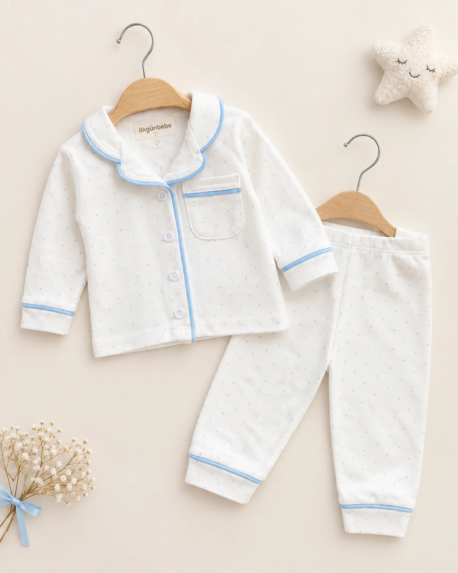 Bebe Yakalı  %100 Pamuk Pijama Takımı
