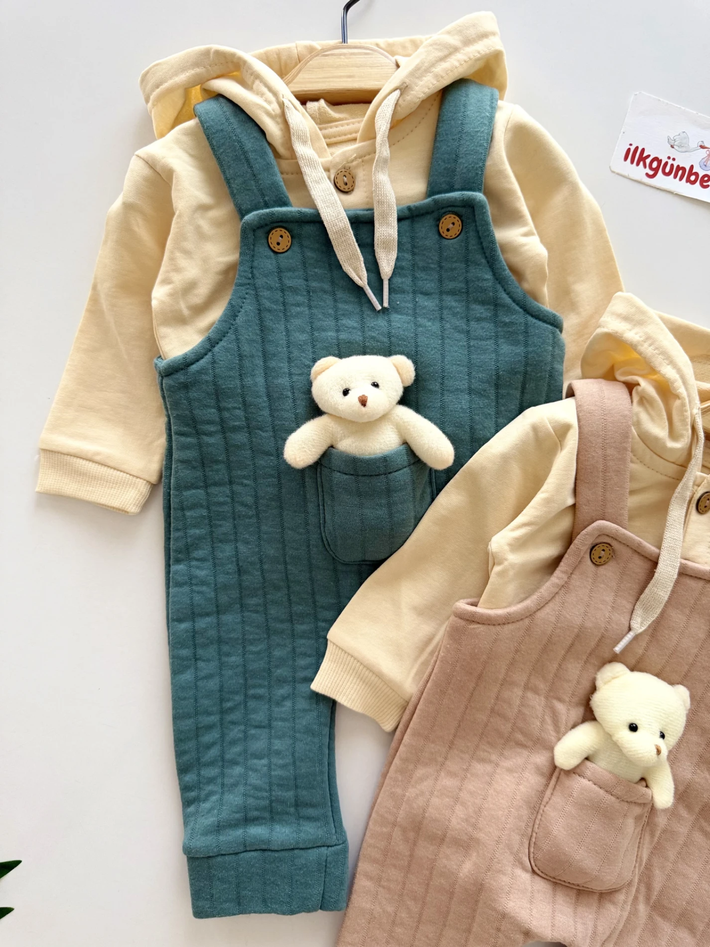 Oyuncak Ayıcıklı Salopetli Kapüşonlu Sweatli 2’li Set
