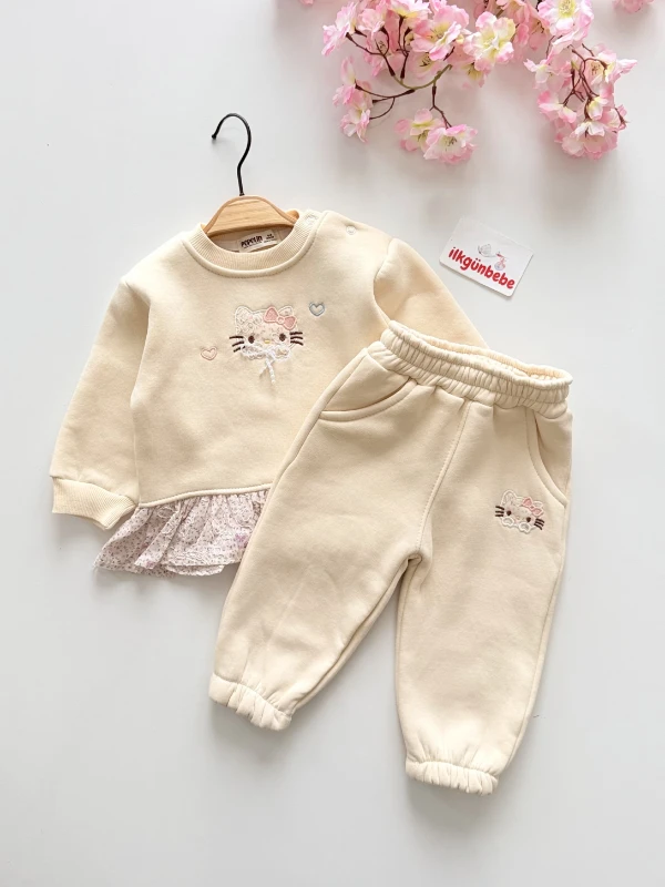 Hello Kitty Fiyonklu  3 İp Şardonlu Kışlık Takım